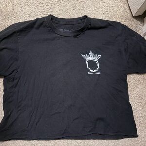 Distressed Crown Skull Black Crop Top